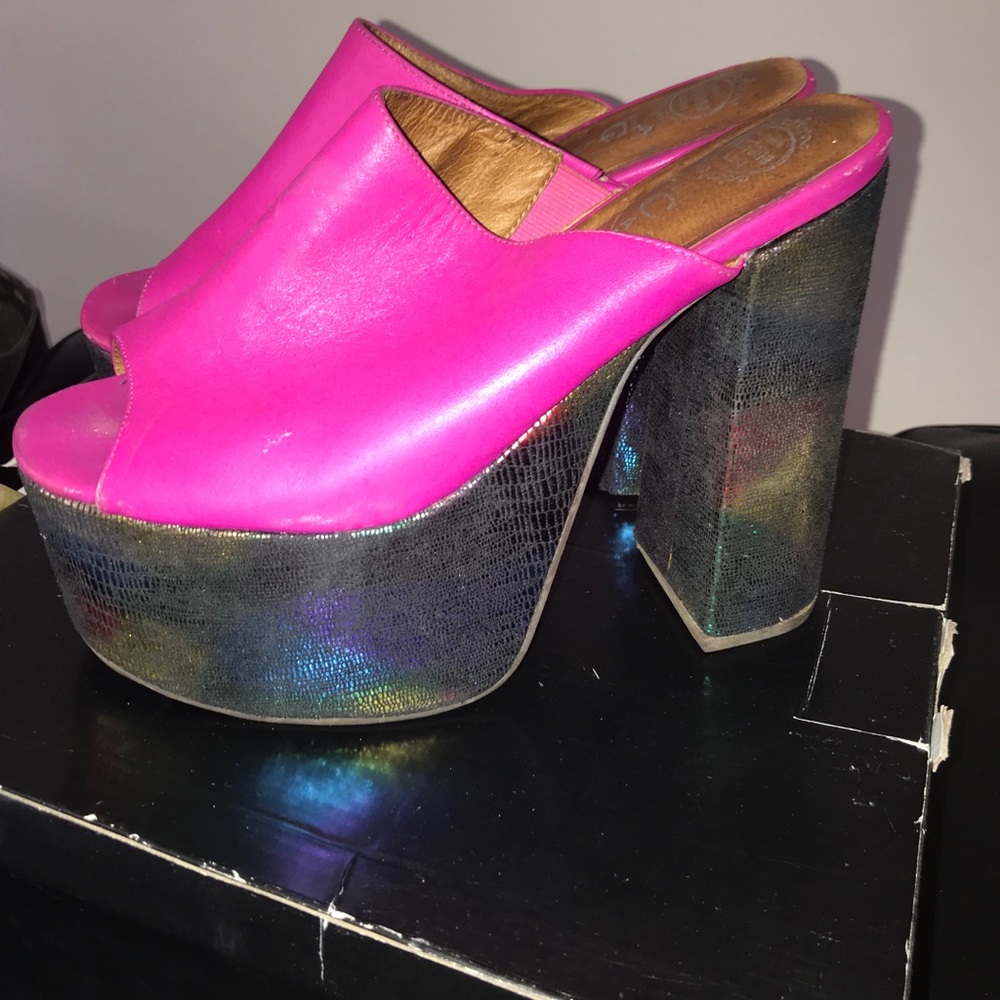 Jeffrey Campbell rainbow retro platform heels